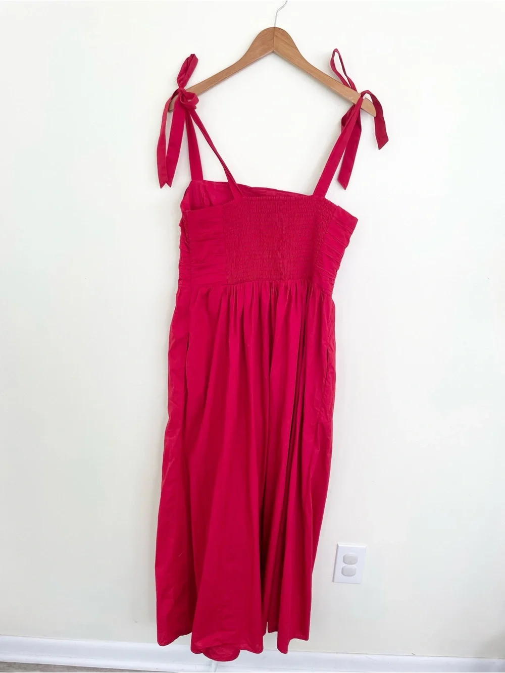 Abercrombie & Fitch Emerson Tie Strap Maxi Dress Red Salsa L Large Cotton Blend